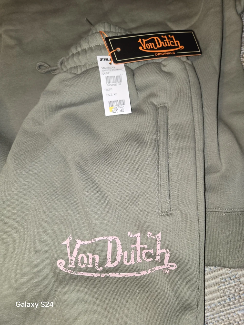 Von Dutch Olive Sweatshirt Sz S Sweatpants Sz XS Womens Sweatsuit New